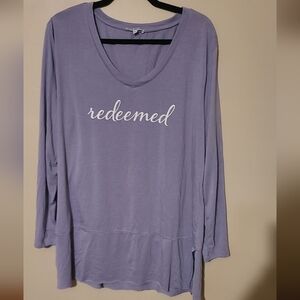 Lavender Long Sleeve Tee with 'Redeemed' Print